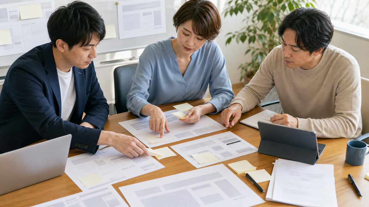 企業サイトの改善案を整理する日本企業のチーム