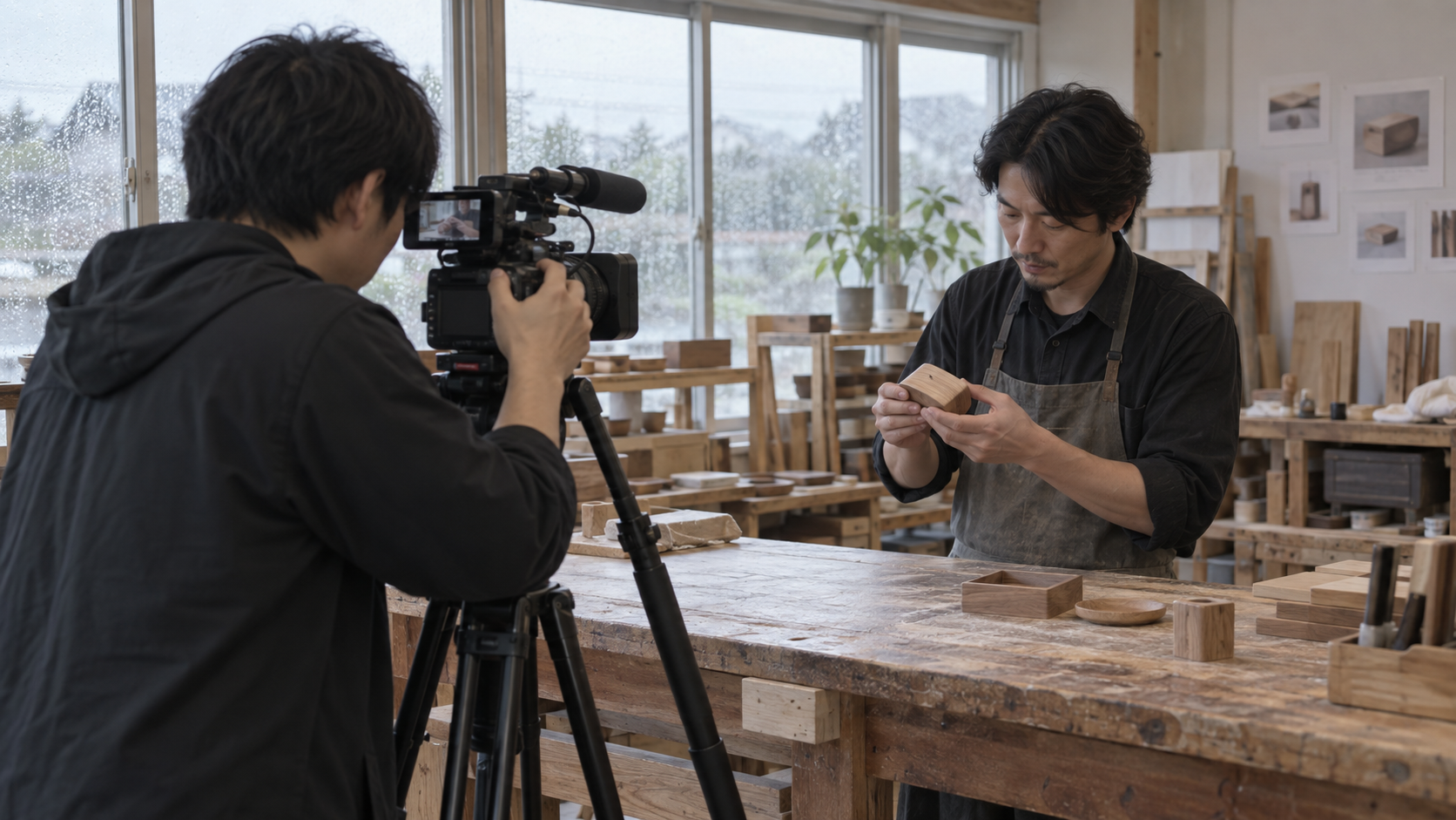 屋内で製品を確認する手元をカメラで撮影するイメージ